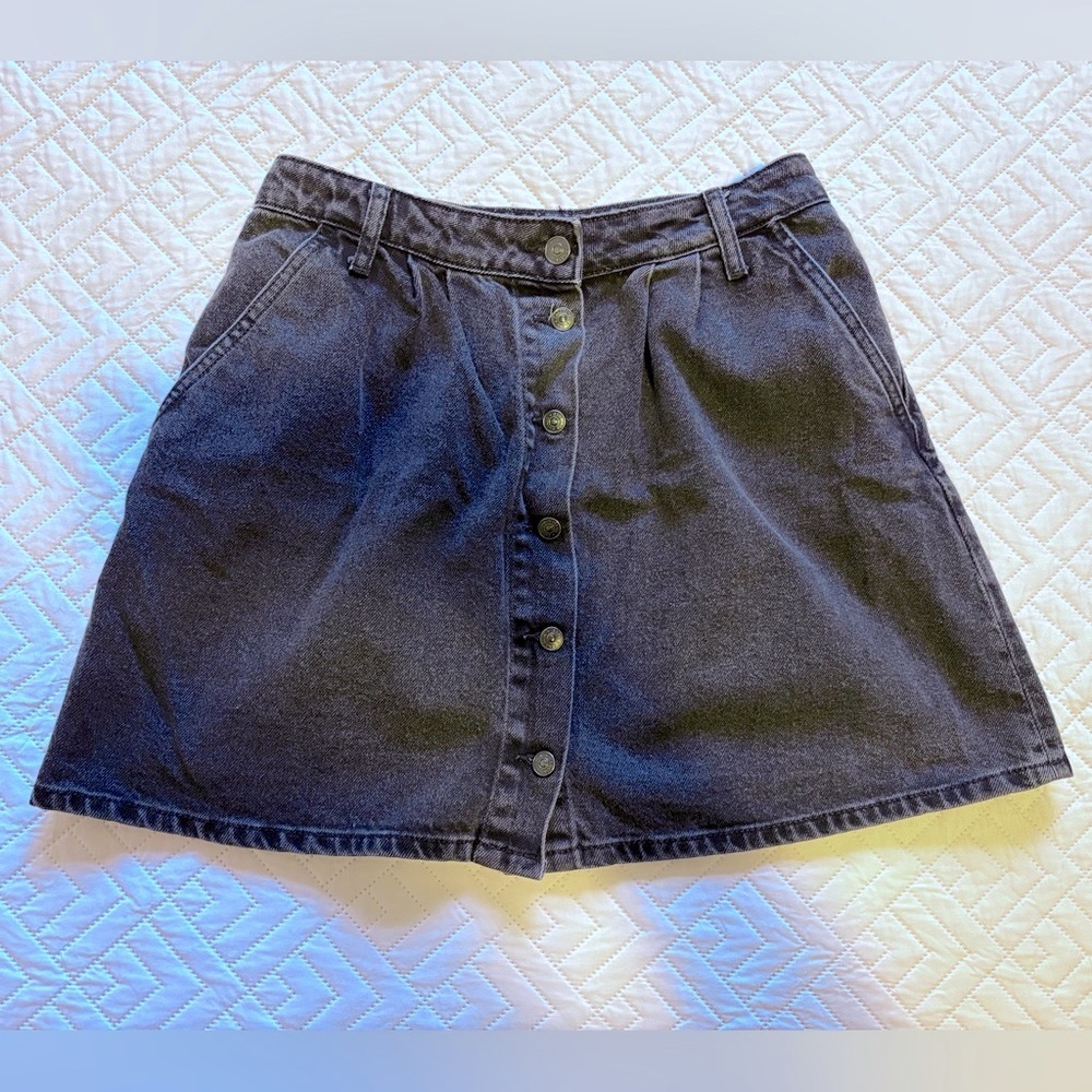 Zara Black Denim A-Line Skirt with Buttons